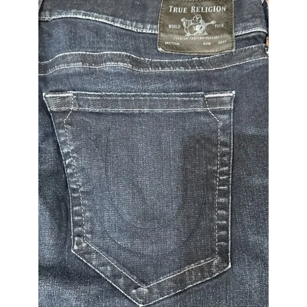 True Religion Geno Relaxed Slim Jeans Medium Wash 38x32 Whiskering EUC